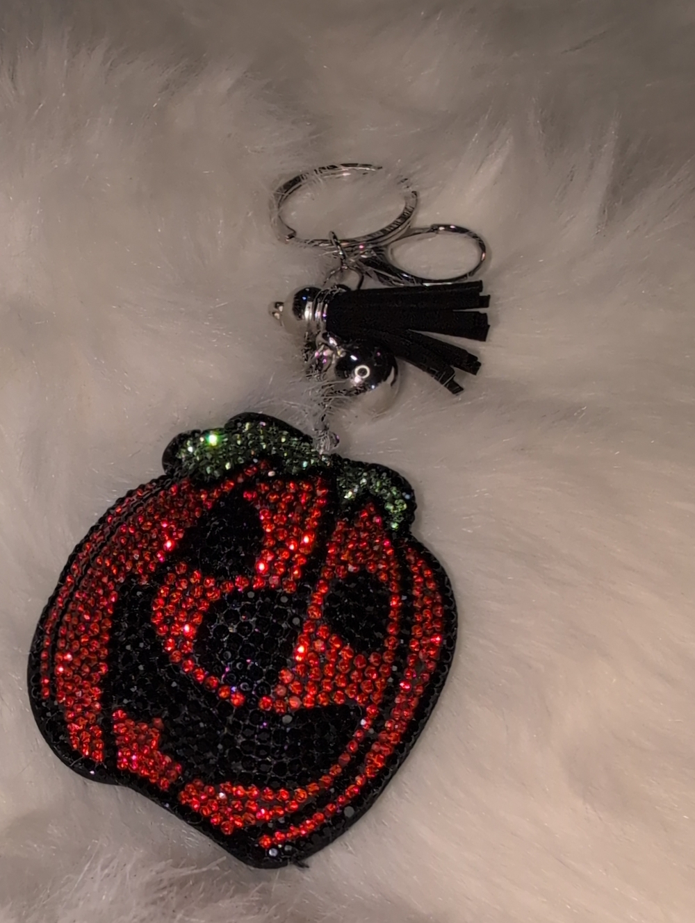 Crystal Halloween Pumpkin Keychain Bag Charm with Black Tassel